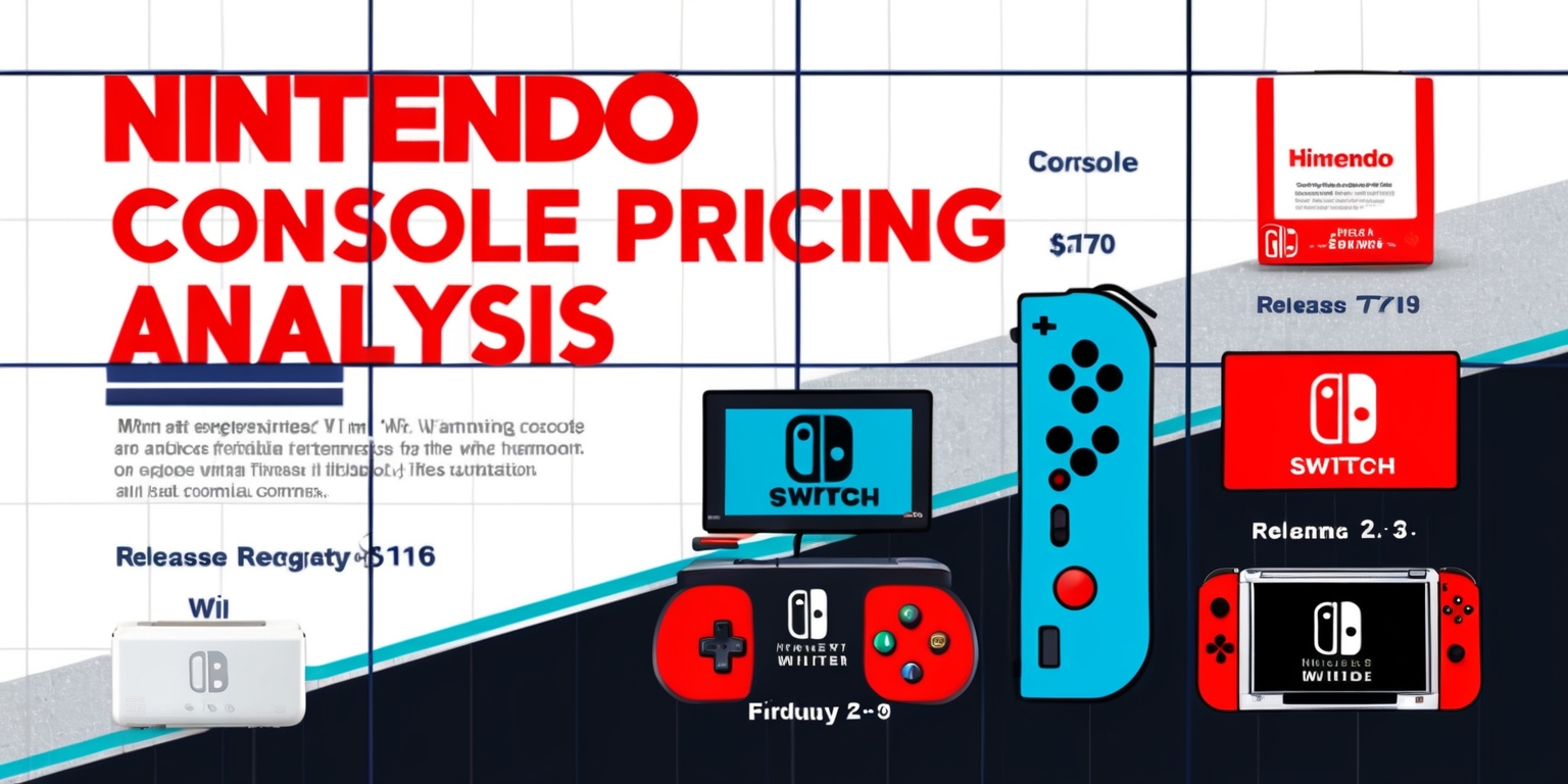 A detailed infographic illustrating a Nintendo Console Pricing Analysis article, featuring a bold headline in a modern sans-serif font, with a white background and accents of Nintendo's signature red and blue colors, including graphical representations of various Nintendo consoles such as the Switch, Wii, and NES, with corresponding price points and release dates displayed in a clear and easy-to-read format, incorporating icons and logos of the respective consoles in their authentic colors and designs, set against a subtle grid layout with ample whitespace to enhance readability and visual appeal.